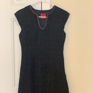 Juliette Longuet Navy Dress w/ Leather Trim